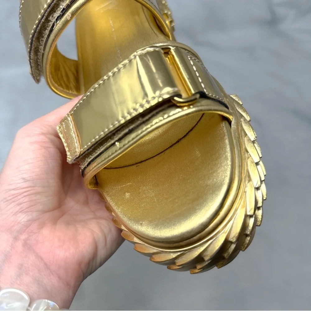 NEW Giuseppe Zanotti Blabber Gummy Chrome Gold Leather Platform Dad Sandals 36
